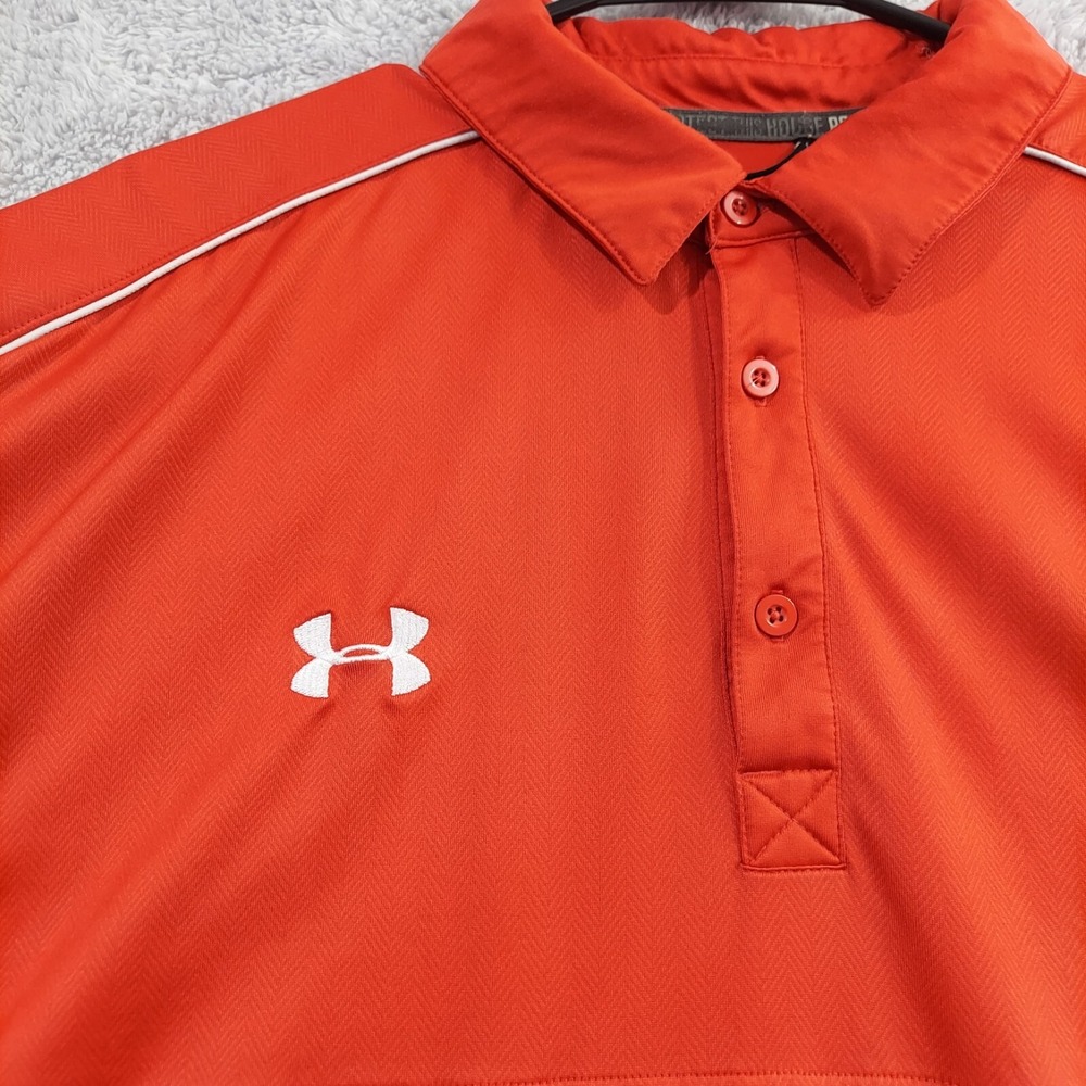 Under Armour Polo Shirt 2XL Men Red‎ Loose Heatgear Athletic Short Sleeve Polo - Picture 2 of 10